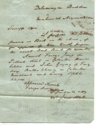 1848 Nawab Feroze Jung House Holder& John Gregory Livery Stable Keeper As Bails