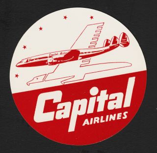 Vintage Capital Airlines Luggage Label Full Gum 3 1/2 " Dia.