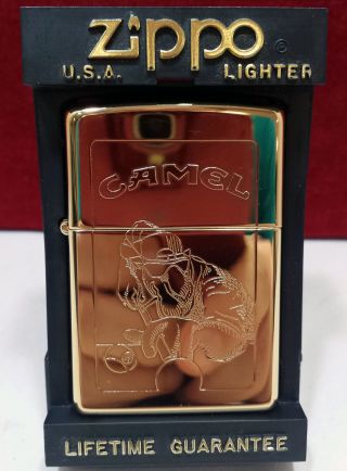 24k Gold Plated Joe Camel Ball Zippo Lighter Gift Box Metal Turkish Flint 1996