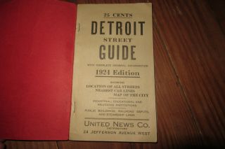 Vintage 1924 Detroit Street Guide Map Railroad Depots Steamship Lines, 5