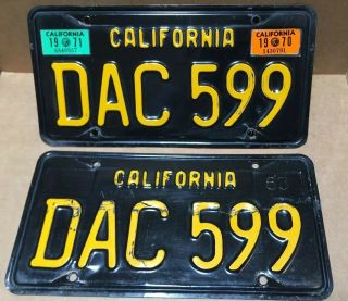 Rare Pair 1963 Dmv Clear - (california) - Dac 599 License Plate - 1970 & 1971 Tag