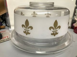Vtg Mid Century 10 " Lucite Plastic Fleur De Lis Cake Saver Covered 3 Pc Locks