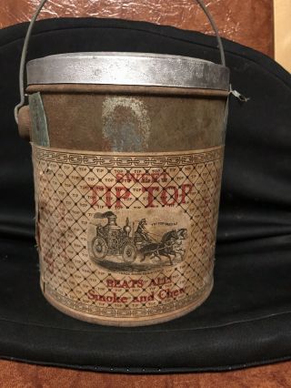 Antique Early Tobacco Tin Sweet Tip Top Can Fire Engine Graphics Paper Label