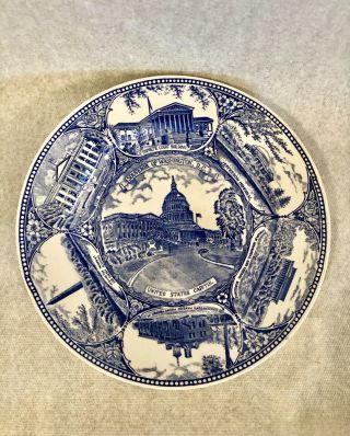 Vintage Souvenir Of Washington D.  C.  Transferware Plate 10” Capitol Building Etc.
