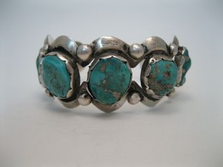 Wonderful Vintage Navajo / Zuni Sandcast Silver & Turquoise Bracelet