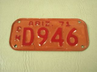 1971 Arizona Motorcycle License Plate Cm D946