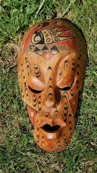 Hand Carved And Painted Wooden Mask From Indonesia: