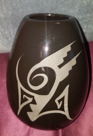 Vintage Black On Black Pottery Jar Southwest Native American Indian