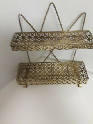 Vintage Wire Shelf Mid Century Modern Gold Tone Hang Or Stand Shelf