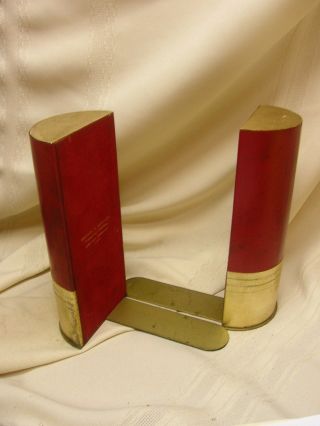 Vintage Art Deco Bookends Brown & Bigelow Leather St.  Paul Mn Red 7 " Tall