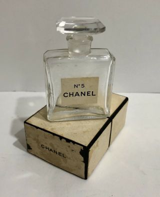 Chanel No 5 Vintage Perfume Glass Bottle Box 1/2 Oz Size 8 Empty 2.  5 "