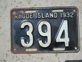 Rhode Island 1932 License Plate Low 3 - Digit Number 394