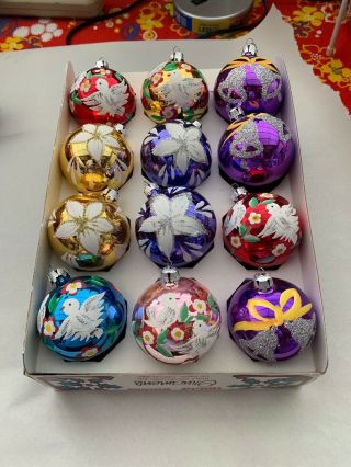 12 X Vintage Hand Painted Made In Poland Christmas Ornaments Lt701