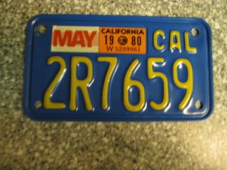 1970 California Motorcycle License Plate,  1980 Validation,  Dmv Clear,  Ex
