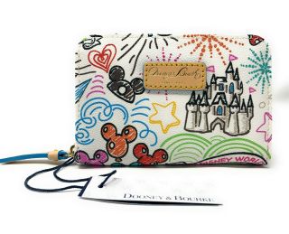 Disney Parks Rare Sketch Zip Around Leather Wallet By Dooney & Bourke Nwt