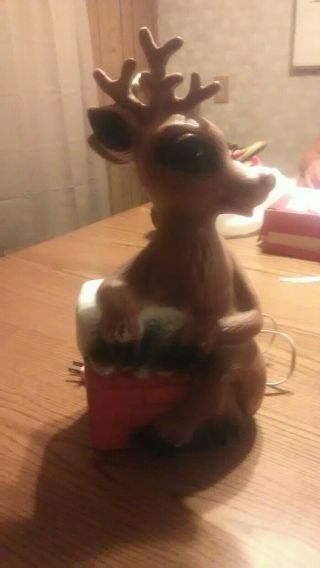 Vintage 1960 Poloron Christmas Pixies Blow Mold Rudolph The Red Nose Raindeer