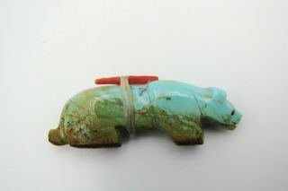 Vintage Signed Mario Booqua Turquoise Zuni Native American Fetish Bear Figurine