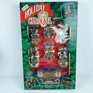 Vintage Mr Christmas Holiday Lighted Musical Carousel Horses 21 Carols Ornaments