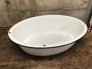 Vintage Porcelain Enamel Baby Bath Tub Wash Basin Large Oval White