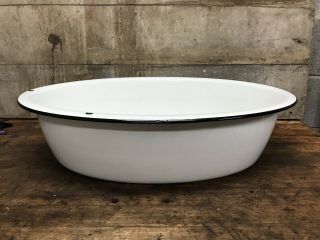 Vintage Porcelain Enamel Baby Bath Tub Wash Basin Large Oval White 2