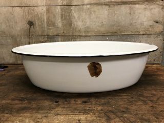 Vintage Porcelain Enamel Baby Bath Tub Wash Basin Large Oval White 5