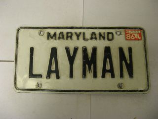 1986 86 Maryland Md License Plate Vanity Layman