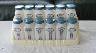 Set Of 12 Vintage White Milk Glass Griffith Spice Jars Blue Lids