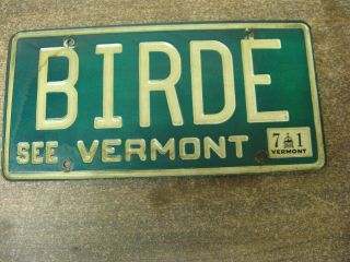1971 71 Vermont Vt License Plate See Vanity Birde