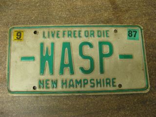 1987 87 Hampshire Nh License Plate Vanity Live Or Die - Wasp -
