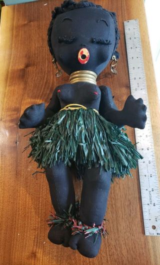 Antique Vintage Black Americana - African Doll With Bone & Brass Jewelry,