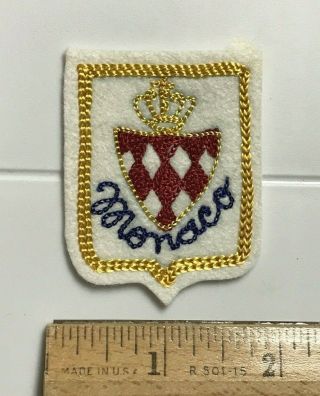 Principality Of Monaco Crown Coat Arms Crest Embroidered Gold White Felt Patch