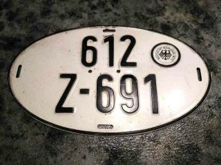 Vintage Oval Germany License Plate 612 Z - 691 Hauptzollamt Braunschweig - Mitt