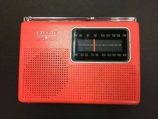 Vintage Zenith Rf42 Am Fm Solid State Portable Radio Orange,  Receiver -