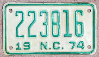 1974 North Carolina Motorcycle License Plate 223816