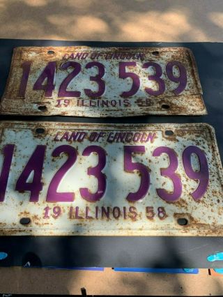 1958 Vintage Illinois Licence Plates 142 - 3539 Land Of L