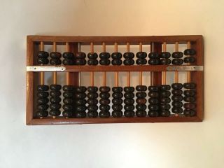 Vintage Antique Wood Mathematics Abacus 13 Rods 2 Metal 91 Wooden Beads Chinese