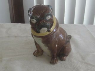 Antique Majolica Pug Dog Tobacco Jar Humidor English