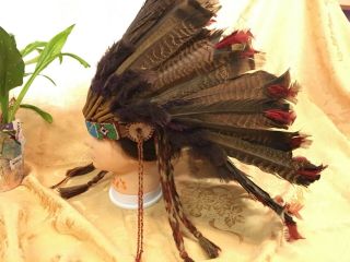 Vintage American Indian Museum Quality Headdress Turkey Feathers
