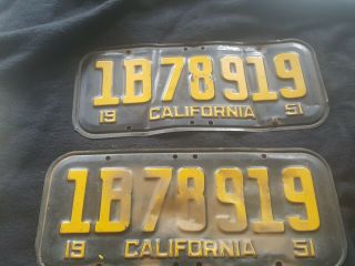 Discover California 1951 California License,  Plates Set Of 2
