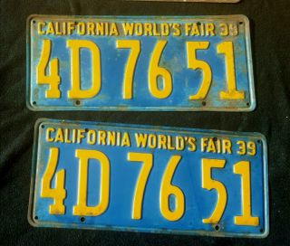 1939 California Matching License Plates Worlds Fair