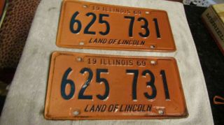 Vintage 1969 Illinois License Plate Matched Pair Set 625 731 License Plates