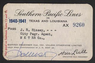 Southern Pacific Lines Texas Orleans Louisiana 1940 1941 Rr Train Pass Railroad