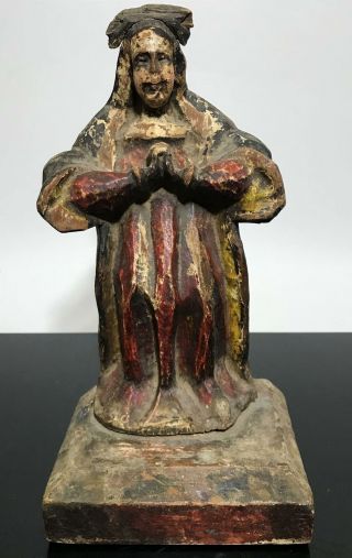 Antique Carved Wood Religious Icon Saint Painted Art Statue Sculpture Figurine