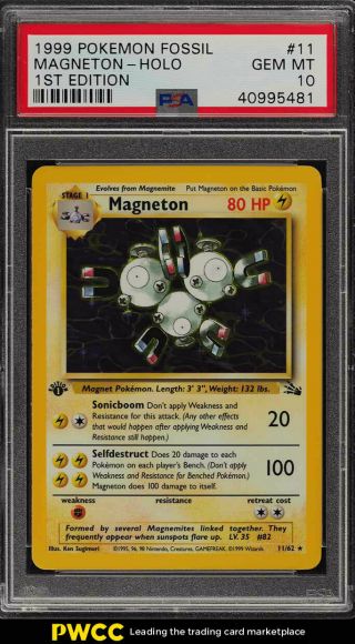 1999 Pokemon Fossil 1st Edition Holo Magneton 11 Psa 10 Gem (pwcc)