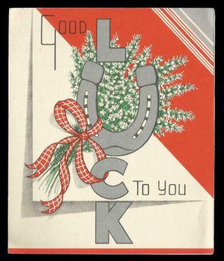 V25 - Heather And Horseshoe - Raphael Tuck Folding Vintage Good Luck Card