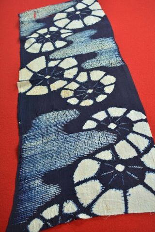 Xa88/50 Vintage Japanese Fabric Cotton Antique Boro Indigo Blue Shibori 38.  2 "