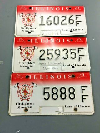 3 Illinois Il Graphic Firefighter Fireman License Plates Rare Tags
