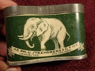 Early 1900 Scarce Elephant Smoking Mixture Tobacco Tin Finland Finnish -
