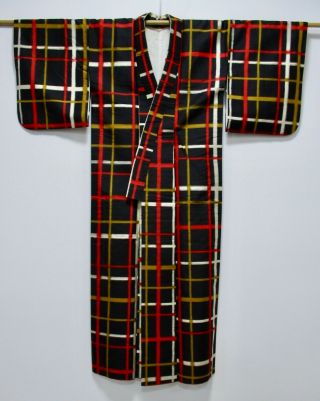 Japanese Silk Antique Kimono / Meisen / Black / Vintage Textile /silk Fabric/197