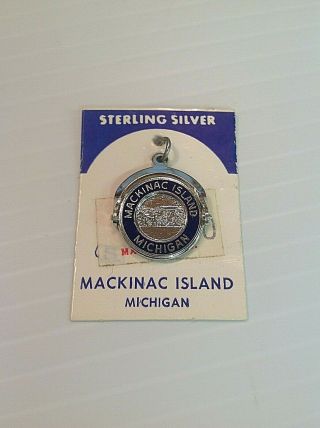 Vintage Mackinac Island Michigan Souvenir Charm Sterling Silver Horse Cart Scene